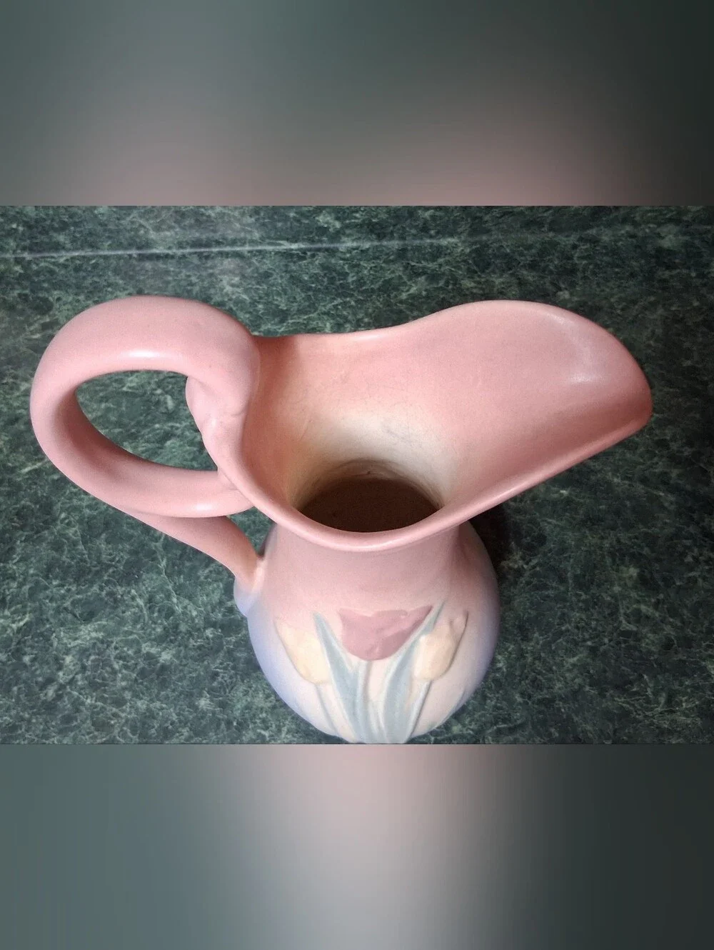 Vintage Hull 1938 Art Pottery Large Tulip Pink Blue Pitcher Vase 13” Tall